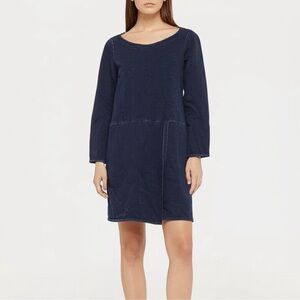 J Jill Dress PURE JILL INDIGO Shift Long Sleeve Midi Blue Cotton Spandex Small